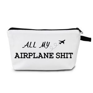 Funny Airplane Travel Gifts For Women Makeup Bag All My Airplane Shit Travel🐦